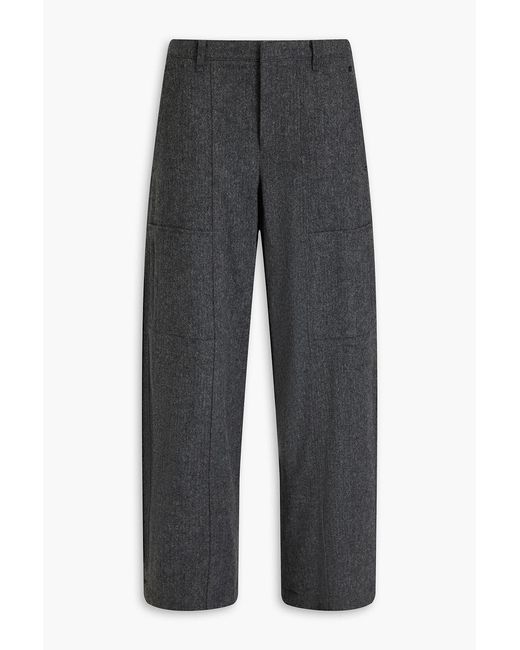 Vince Gray Herringbone Wool-Blend Flannel Wide-Leg Pants