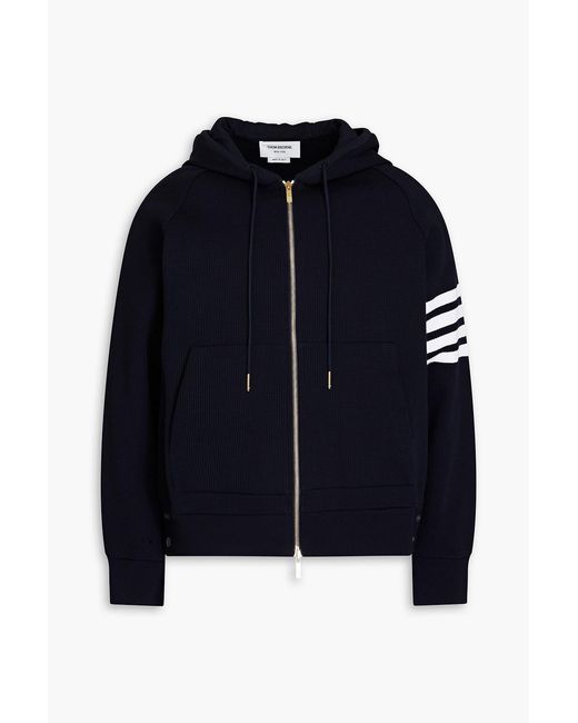 Thom Browne Blue Striped Waffle-Knit Cotton Zip-Up Hoodie for men