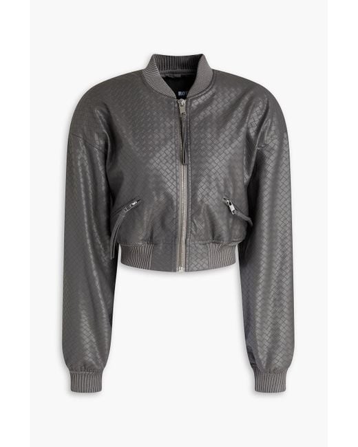 ROTATE BIRGER CHRISTENSEN Gray Cropped Bomber Jacket