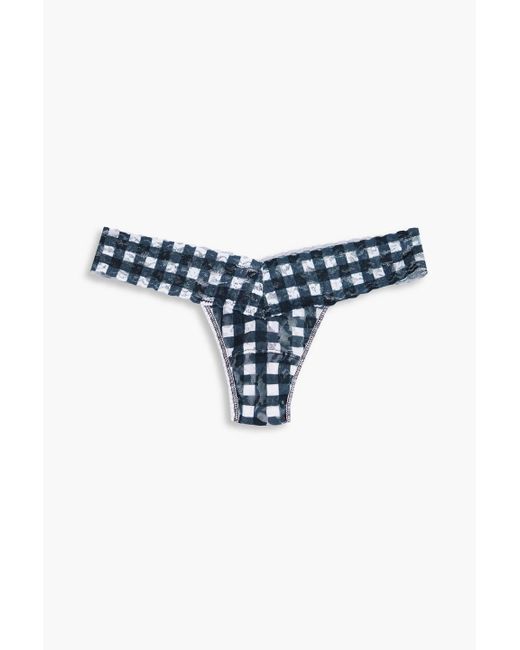 Hanky Panky Blue Checked Stretch-lace Low-rise Thong