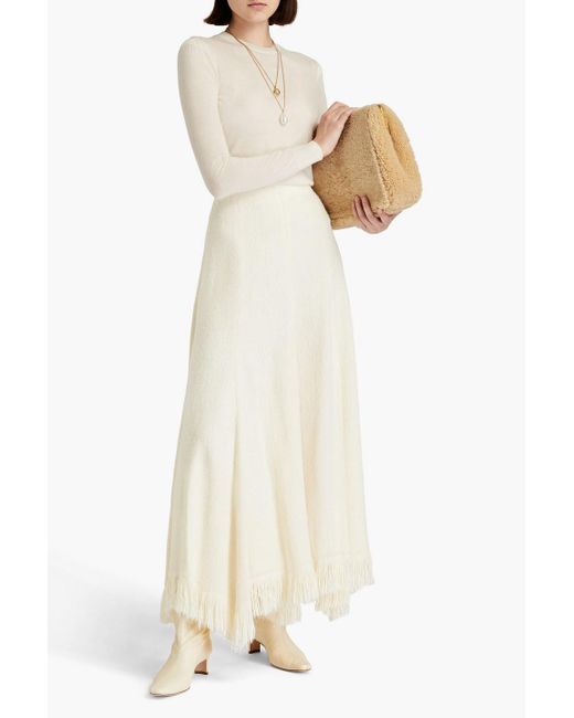 Chloé Natural Fringed Silk-tweed Maxi Skirt