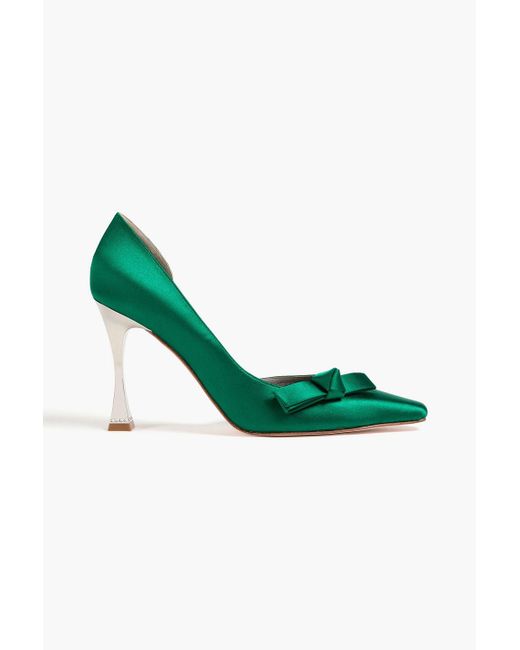 Gina Green Crystal-embellished Bow-detailed Satin Pumps