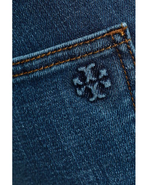 Tory Burch Blue Crochet-trimmed High-rise Straight-leg Jeans