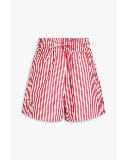 Ganni Red Striped Cotton-poplin Shorts