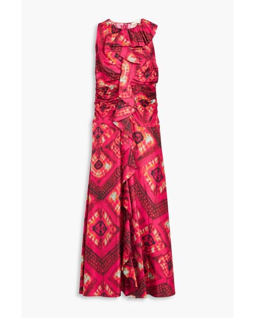 Ulla Johnson Red Othella Ruffled Printed Silk-twill Midi Dress