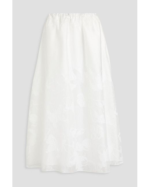 Emporio Armani White Metallic Burnout Satin-crepe Midi Skirt