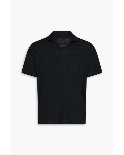 Rag & Bone Black Johnny Linen Polo Shirt for men
