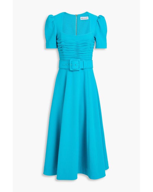 Rebecca Vallance Blue Ella Belted Pleated Crepe Midi Dress