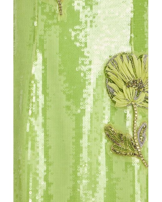 Huishan Zhang Green Marilyn Sequined Tulle Midi Dress