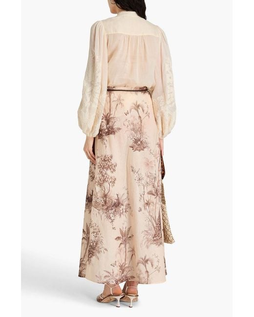Zimmermann Natural Floral-Print Linen Maxi Skirt
