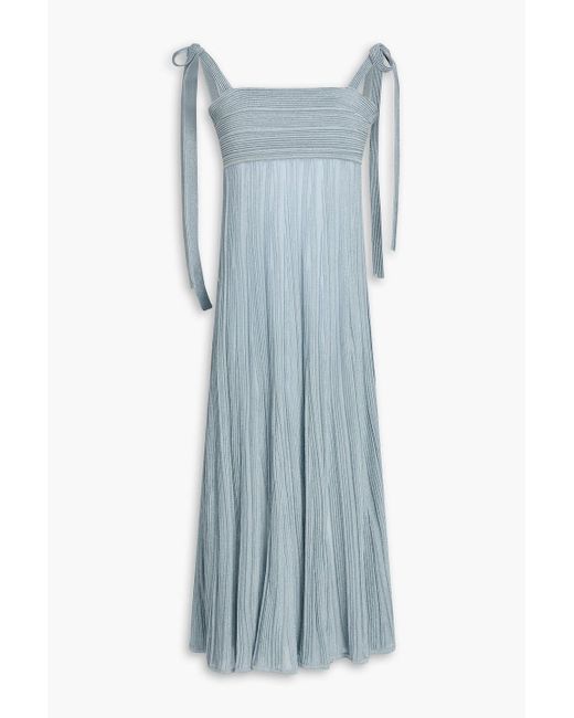 Zimmermann Blue Metallic Ribbed-knit Midi Dress
