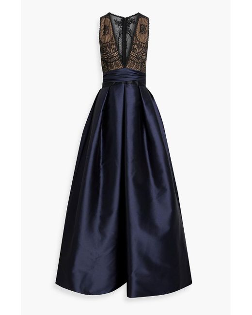 Zuhair Murad Blue Bow-embellished Chantilly Lace And Duchesse-satin Gown