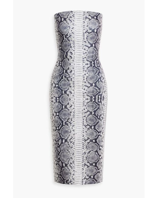 Norma Kamali White Strapless Snake-print Stretch-jersey Midi Dress