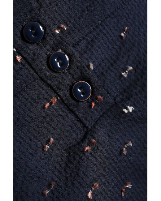 Saloni Blue Cold-Shoulder Fil Coupé Cotton-Blend Seersucker Top