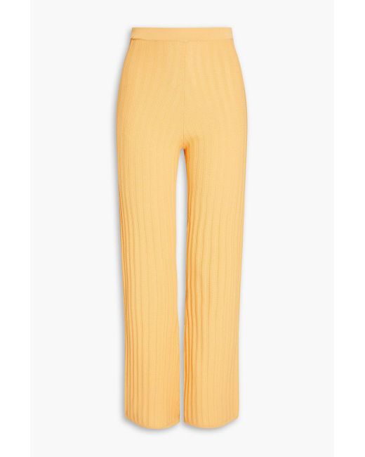 Sandro Yellow Baltimore Ribbed-knit Flared Pants
