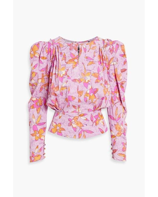 Isabel Marant Pink Zargae Draped Floral-Print Jacquard Blouse