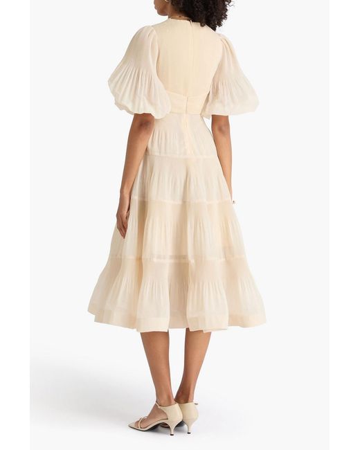 Zimmermann Natural Tiered Plissé-Organza Midi Dress