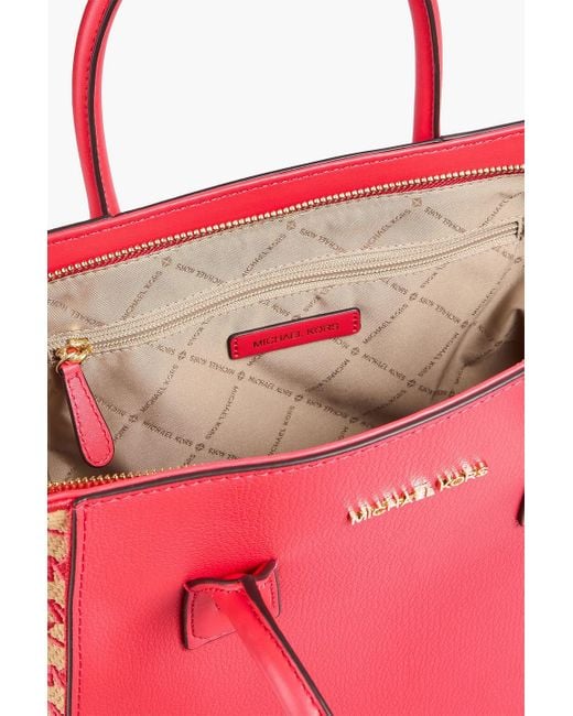 MICHAEL Michael Kors Pink Avril Pebbled-leather And Faux Raffia Tote