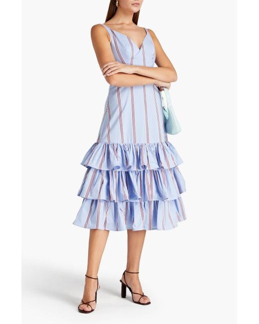 Stella Jean White Tiered Striped Cotton-blend Poplin Midi Dress