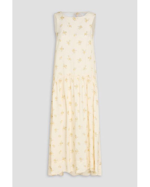 Ganni Natural Floral-Print Satin Maxi Dress