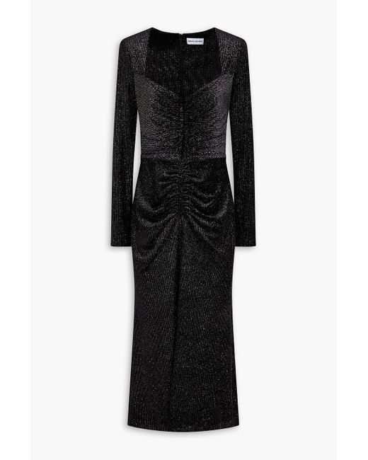 Rebecca Vallance Black Moon River Ruched Metallic Woven Maxi Dress