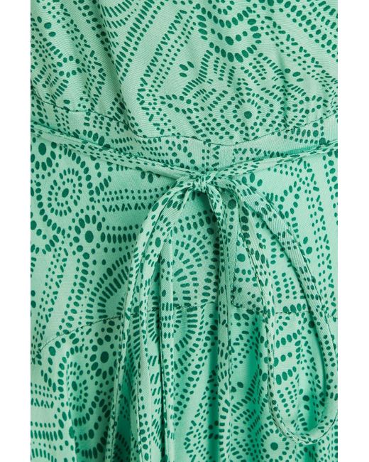 Maje Green Wrap-effect Printed Cupro-blend Maxi Dress