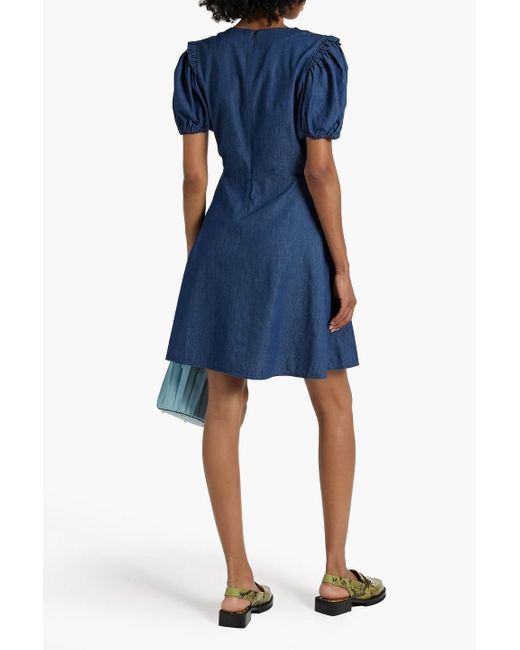 Paul Smith Blue Embroidered Cotton-chambray Mini Dress