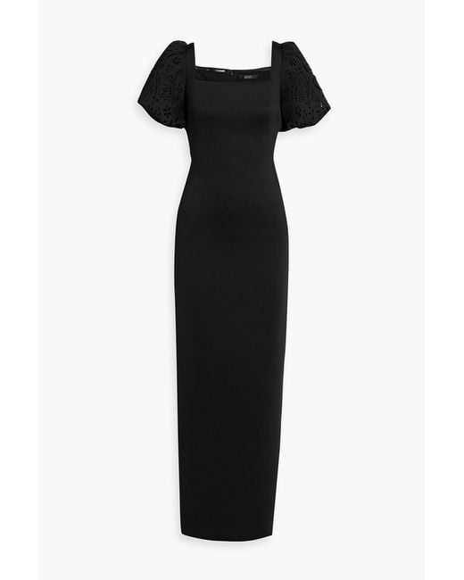 Badgley Mischka Black Laser-Cut Embellished Scuba Gown