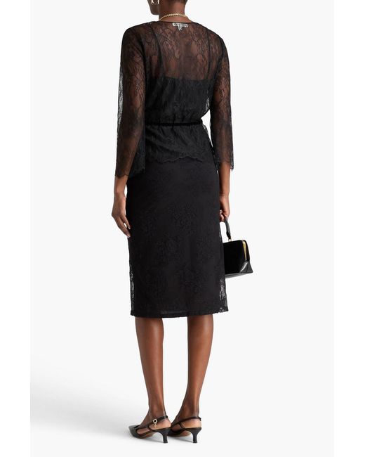 FRAME Black Velvet-Trimmed Lace Blouse