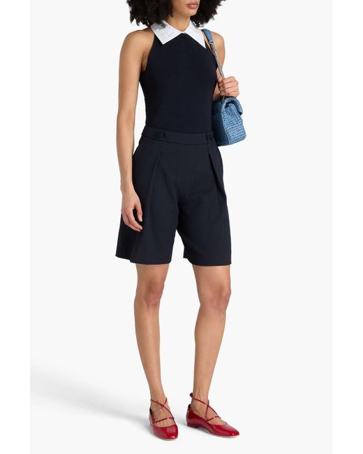 Claudie Pierlot Blue Poplin-trimmed Stretch-knit Top