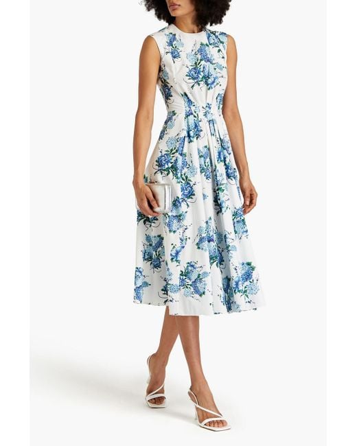 Emilia Wickstead Blue Lyssa Floral-print Cotton-poplin Midi Dress