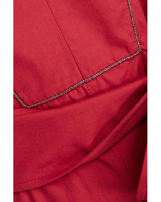 Brunello Cucinelli Red Bead-Embellished Cotton-Poplin Midi Shirt Dress