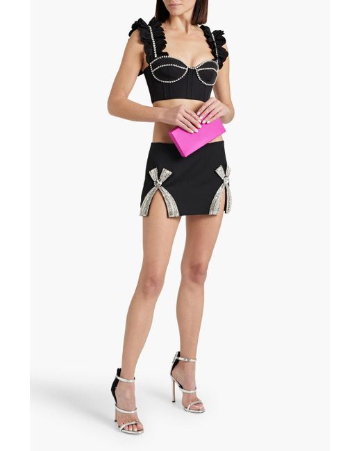 Area Black Cropped bustier-oberteil aus baumwollpopeline mit rüschen und kristallverzierung