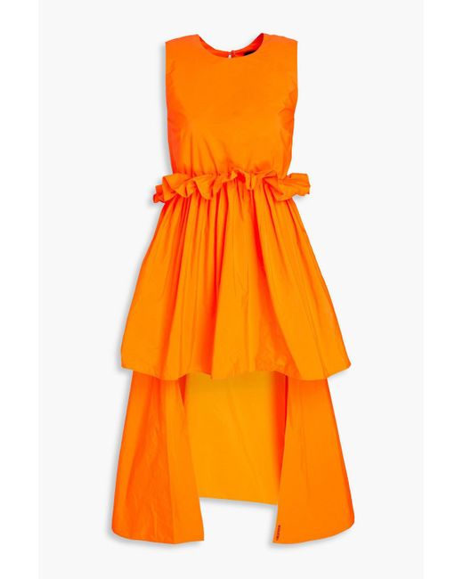 RED Valentino Orange Ruffled Neon Taffeta Midi Dress