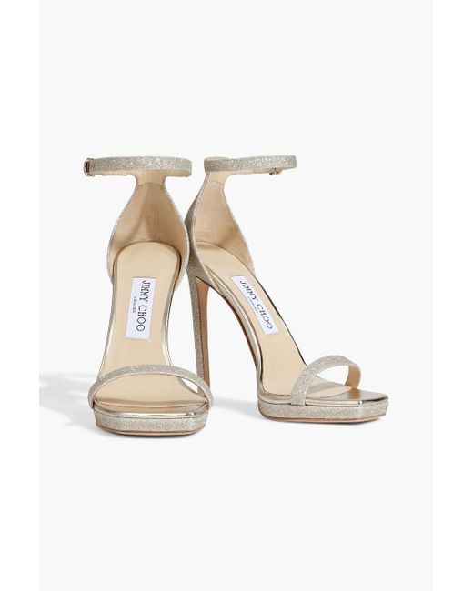 Jimmy Choo White Alva 120 Glittered Leather Platform Sandals