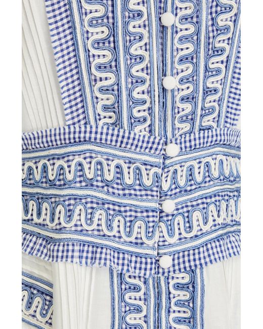 Veronica Beard Blue Pasha pintucked gingham cotton and linen-blend mini dress