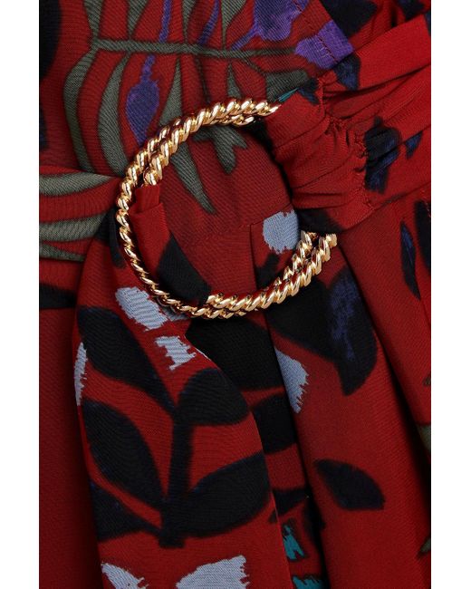 Ba&sh Red Crissy Belted Floral-print Satin Midi Wrap Dress