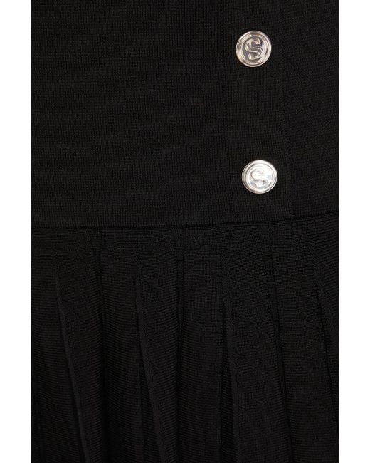Sandro Black Hirondelle Embellished Pleated Stretch-knit Mini Dress