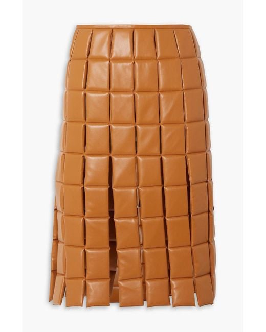A.W.A.K.E. MODE Brown Fringed Quilted Faux Leather Skirt