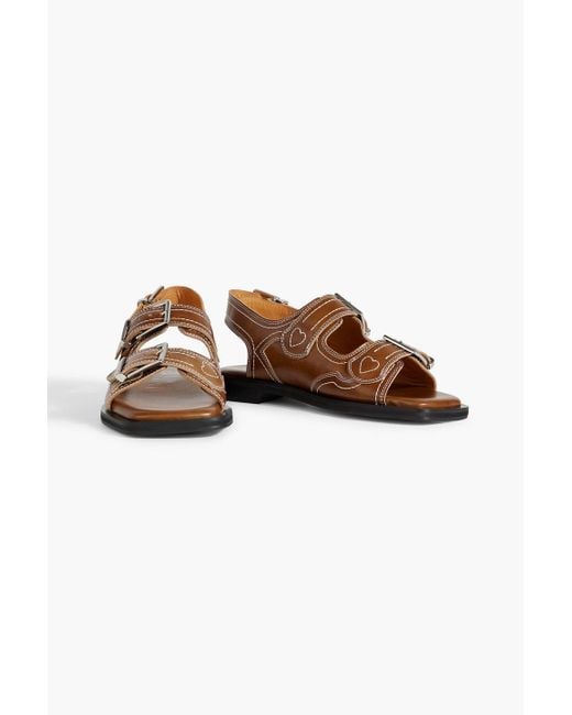 Ganni Brown Leather Slingback Sandals