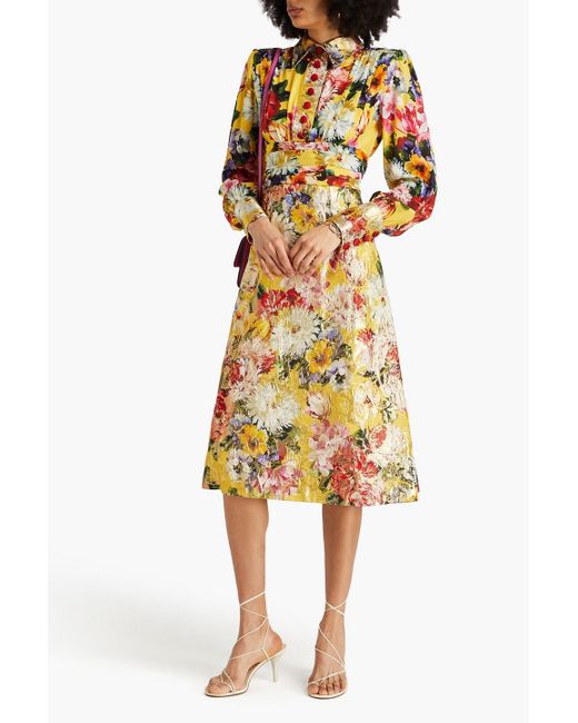 Dolce & Gabbana Metallic Floral-print Silk-blend Brocade And Crepe Midi Shirt Dress