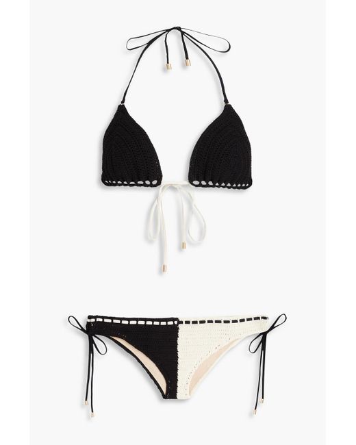 Zimmermann Black Zweifarbiger triangel-bikini aus häkelstrick