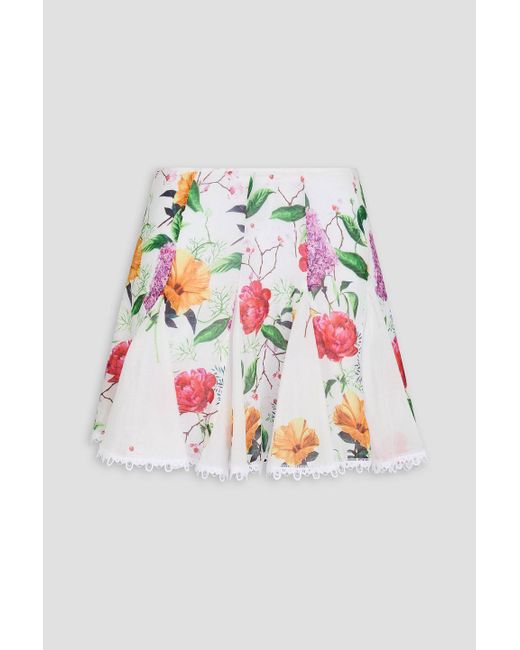 Charo Ruiz White Oxaya Guipure Lace-Trimmed Floral-Print Cotton-Blend Voile Mini Skirt