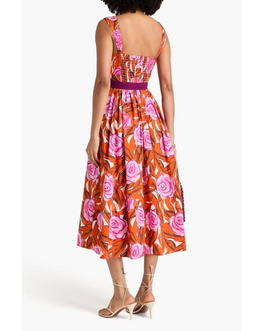 Diane von Furstenberg Red Elisa Floral-Print Cotton-Blend Poplin Midi Dress