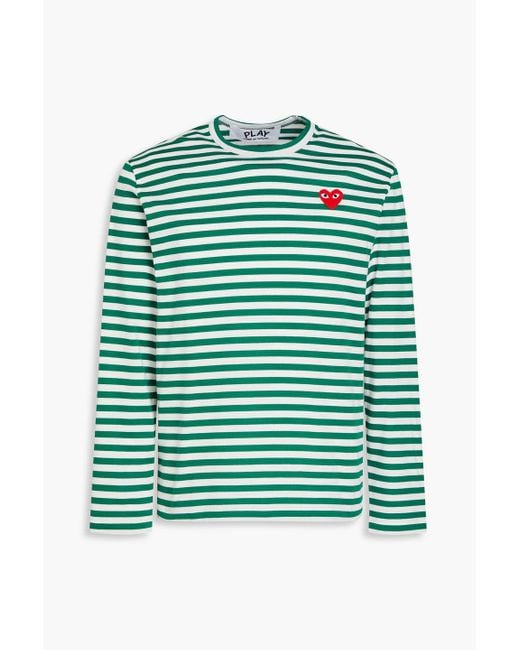 Comme des Garçons Green Appliquéd Striped Cotton-jersey T-shirt for men