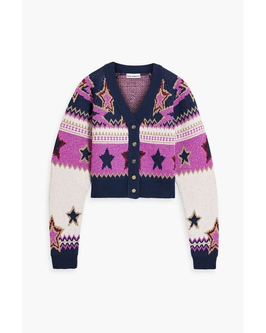 Rabanne Purple Cropped Metallic Jacquard-knit Cardigan