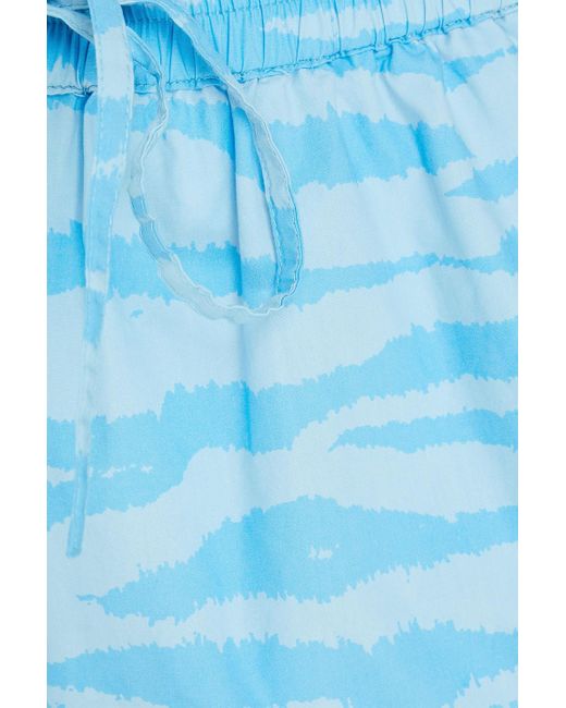 Ganni Blue Zebra-print Cotton-poplin Shorts