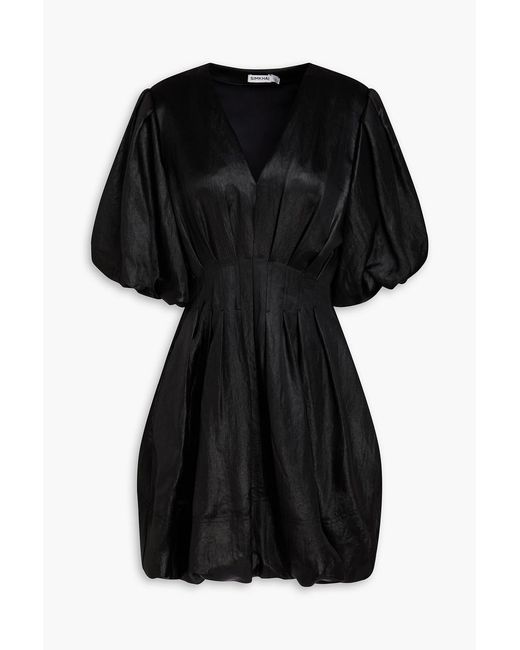 Jonathan Simkhai Black Pleated Crepe-Satin Mini Dress