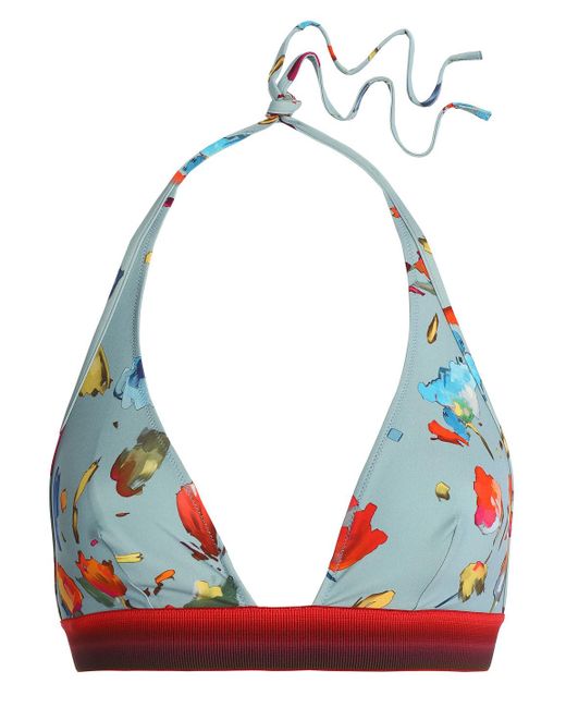 La Perla Red Floral-print Triangle Bikini Top