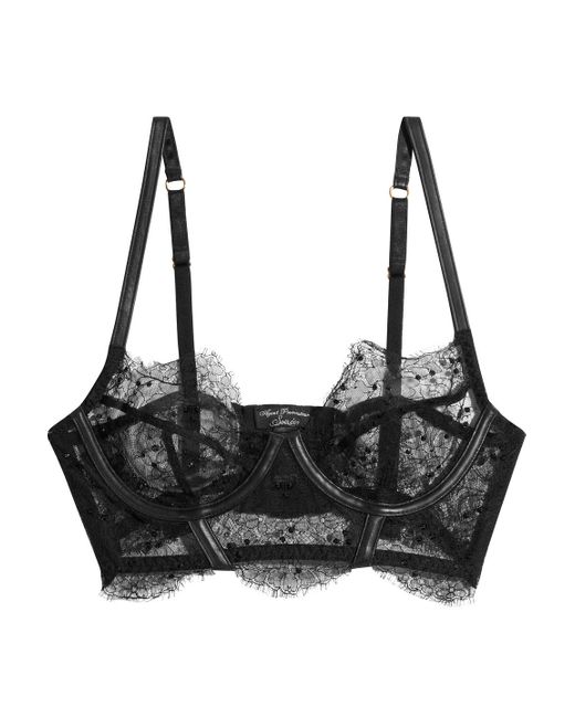 Agent Provocateur Adara Leather-trimmed Lace Balconette Bra in Black | Lyst